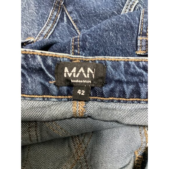 BoohooMAN Plus Baggy Rigid Strap & Buckle Detail Jeans Size 42 Indigo Streetwear - Picture 7 of 8